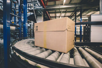 An carton on a conveyor belt